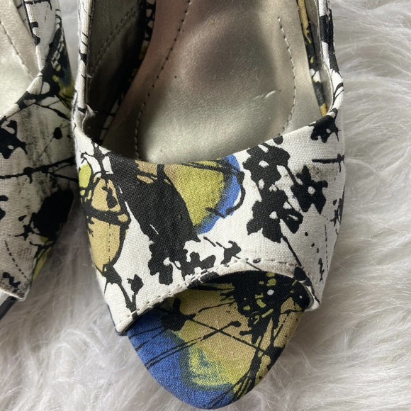 Apt 9 Womens 7M White Blue Green Floral Open Toe Pumps Watercolor Career Work - Picture 4 of 13